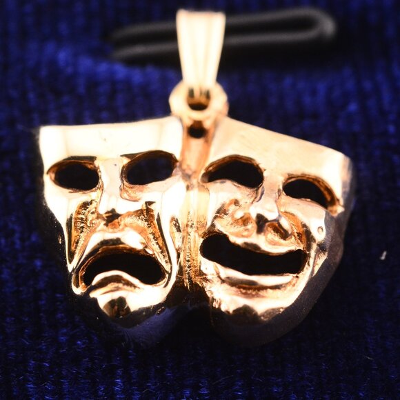 10K Comedy and Tragedy Masks Pendant - Picture 3 of 10
